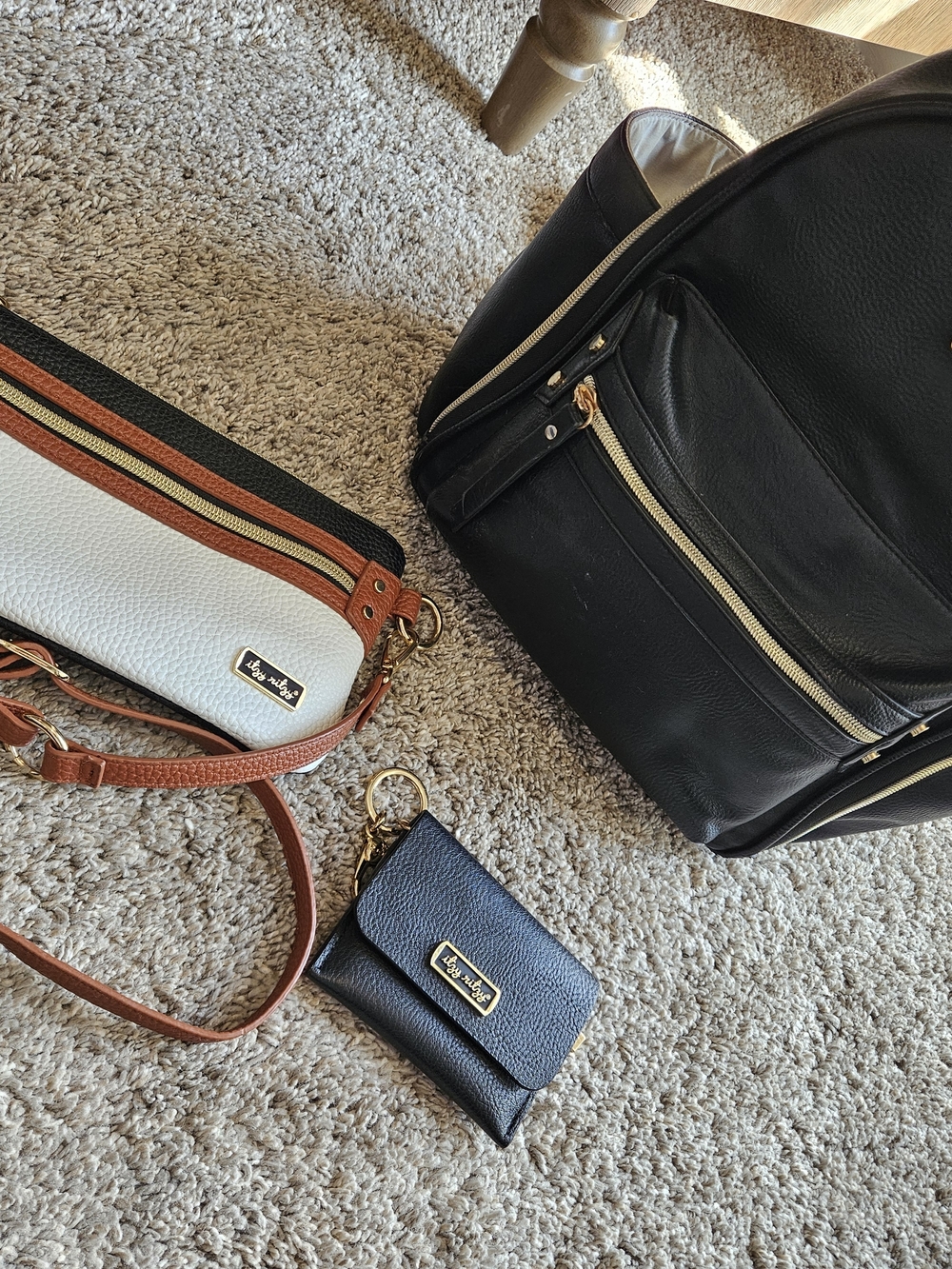 Itzy Ritzy Black Leather Diaper Bag with Black Wallet and Crossbody Bundle